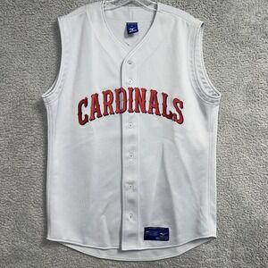 Mizuno Cardinals Jersey Men's Size L Grey Red Sleeveless Full‎ Button Shirt